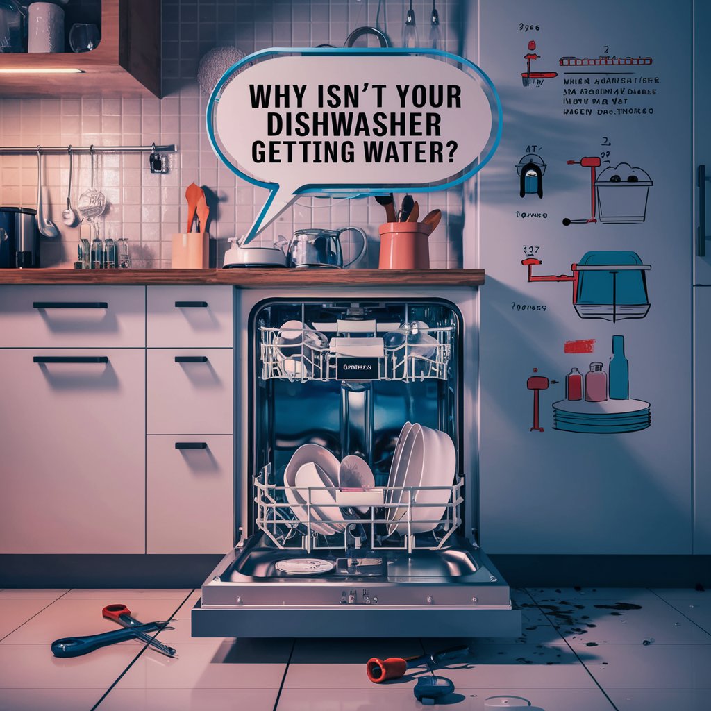 A washing machine repair in progress, showing a close-up of tools and parts on the floor in front of the machine.